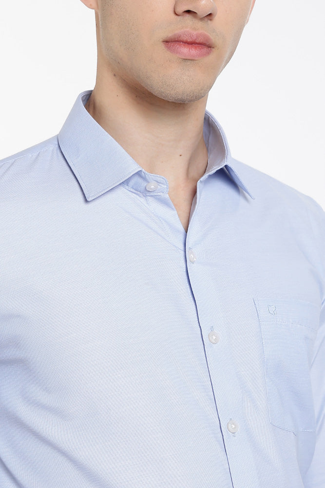 Clothizen Men's Solid Formal Shirt | Light Blue | Premium | Cotton Enriched | Full Sleeves | Comfort Fit | Single Chest Pocket Secondary image
