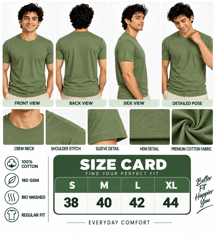 Clothizen Men's Premium 100% Cotton Solid T-Shirt | Black | Round Neck| Half Sleeves | Regular Fit | 180 GSM | Bio-Washed
