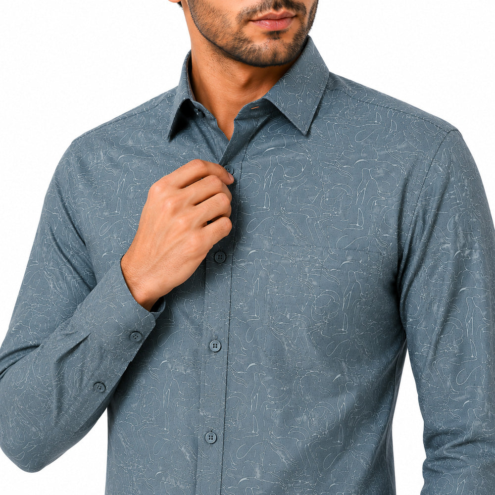 Men's Printed Regular Fit Formal Shirt | Aqua Green | Premium |100% Satin Cotton | Full Sleeves | Single Chest Pocket