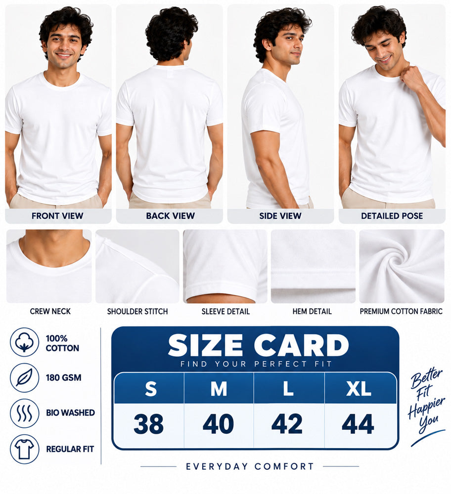 Clothizen Men's Premium 100% Cotton Solid T-Shirt | Black | Round Neck| Half Sleeves | Regular Fit | 180 GSM | Bio-Washed