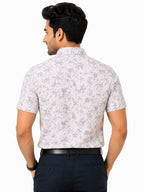 Men's Printed Slim Fit Semi Formal Shirt | Ivory White with Silver Grey Floral Print | Premium | 100% Cotton | Half Sleeves | Single Chest Pocket