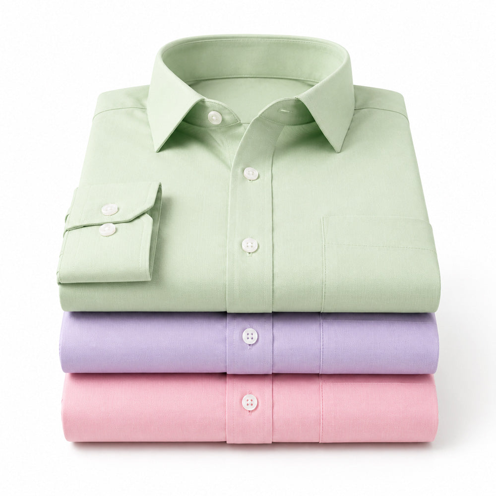 Clothizen Men's Solid Formal Shirt pack of 3 | Green | Lavender | Pink | Premium | Cotton Enriched | Full Sleeves | Comfort Fit | Single Chest Pocket