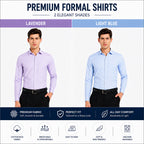 Clothizen Men's Solid Formal Shirt pack of 2 Light Blue | Lavender | Premium | Cotton Enriched | Full Sleeves | Comfort Fit | Single Chest Pocket