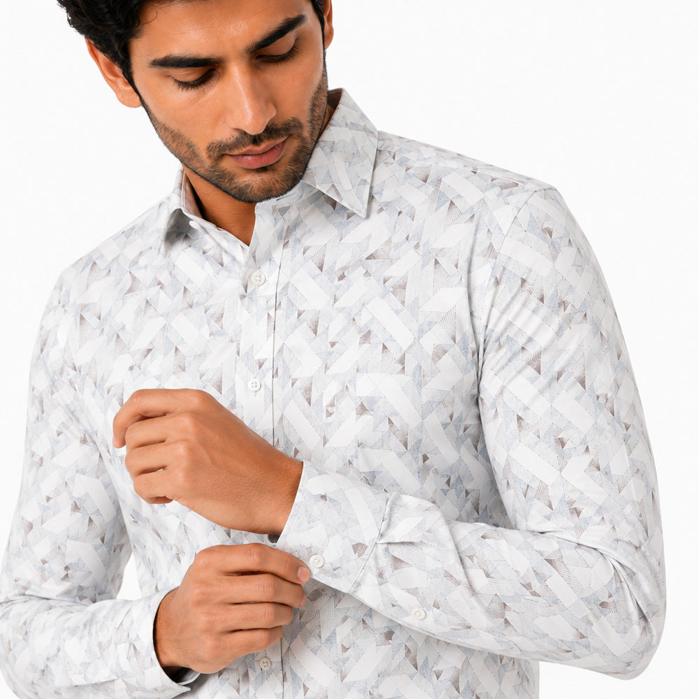 Men's Printed Regular Fit Formal Shirt | White and Blue| Premium | 100% Cotton | Full Sleeves | Single Chest Pocket