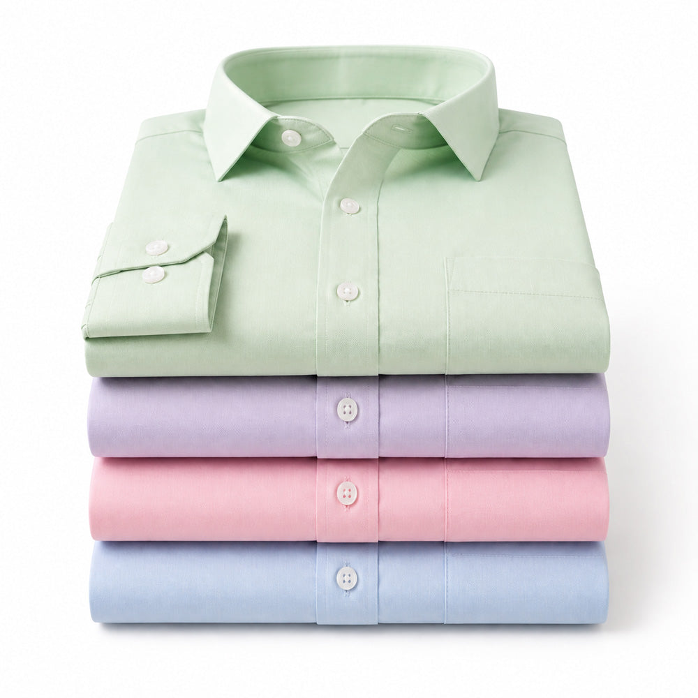 Clothizen Men's Solid Formal Shirt pack of 4 | Green | Lavender | Pink | Light Blue | Premium | Cotton Enriched | Full Sleeves | Comfort Fit | Single Chest Pocket