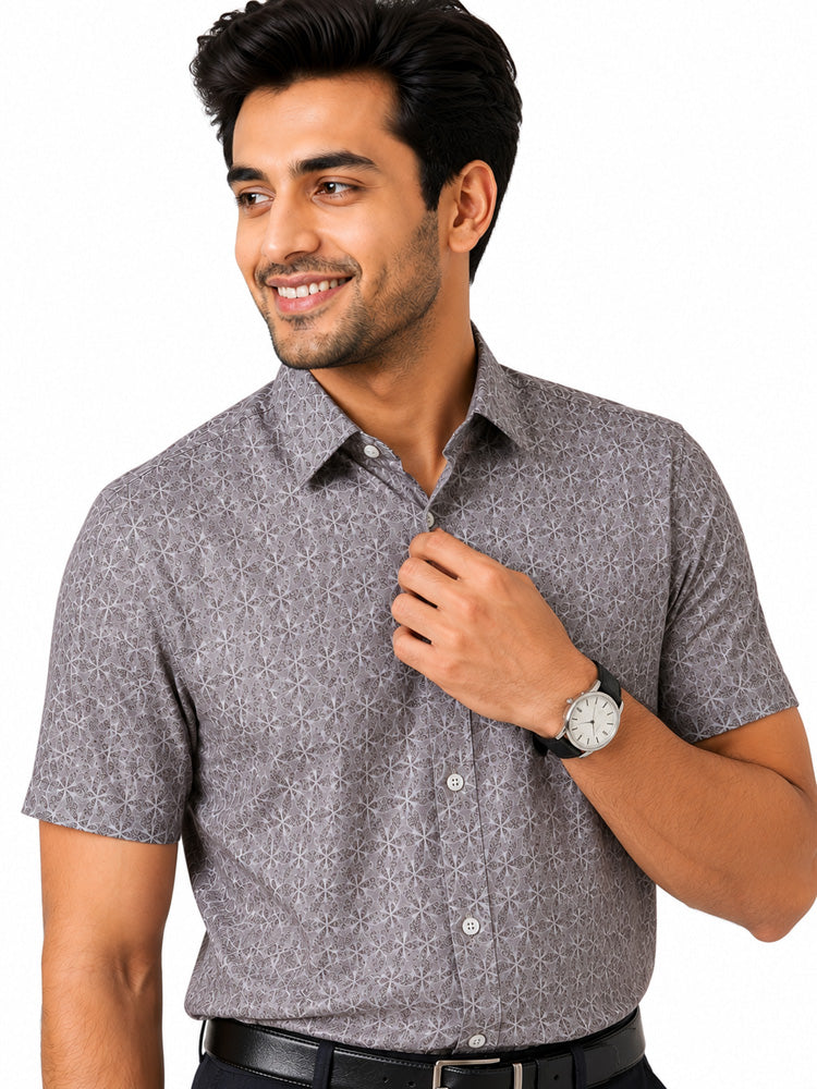 Men's Printed Slim Fit Semi Formal Shirt | Premium | 100% Cotton | Half Sleeves | Single Chest Pocket