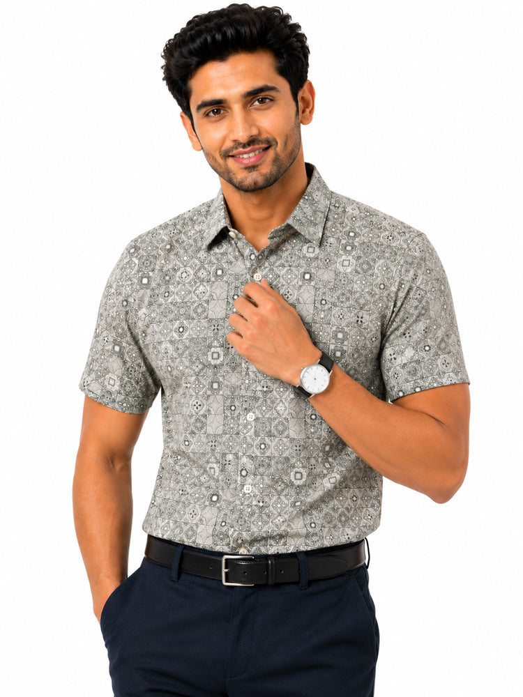 Men's Printed Slim Fit Semi Formal Shirt | Premium | 100% Cotton | Half Sleeves | Single Chest Pocket