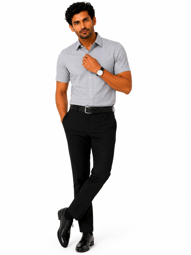 Men's Solid Formal Shirt | Light Grey | Premium | Cotton | Half Sleeves | Single Chest Pocket