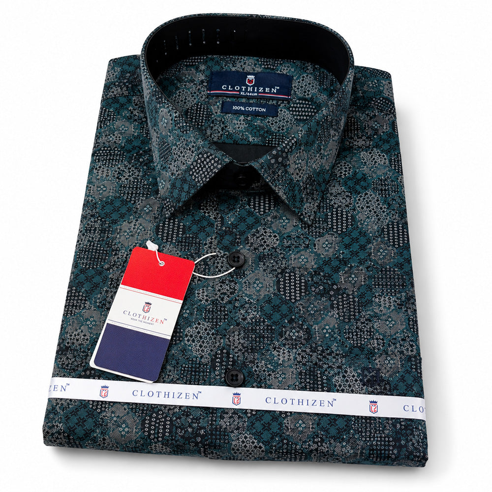Men's Printed Regular Fit  Semi Formal Shirt | Wine Black | Premium | 100% Cotton | Full Sleeves | Single Chest Pocket