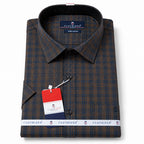 Men's Checkered Regular Fit Formal Shirt | Charcoal Grey with Copper Checks | Premium | Pure Cotton | Half Sleeves | Single Chest Pocket