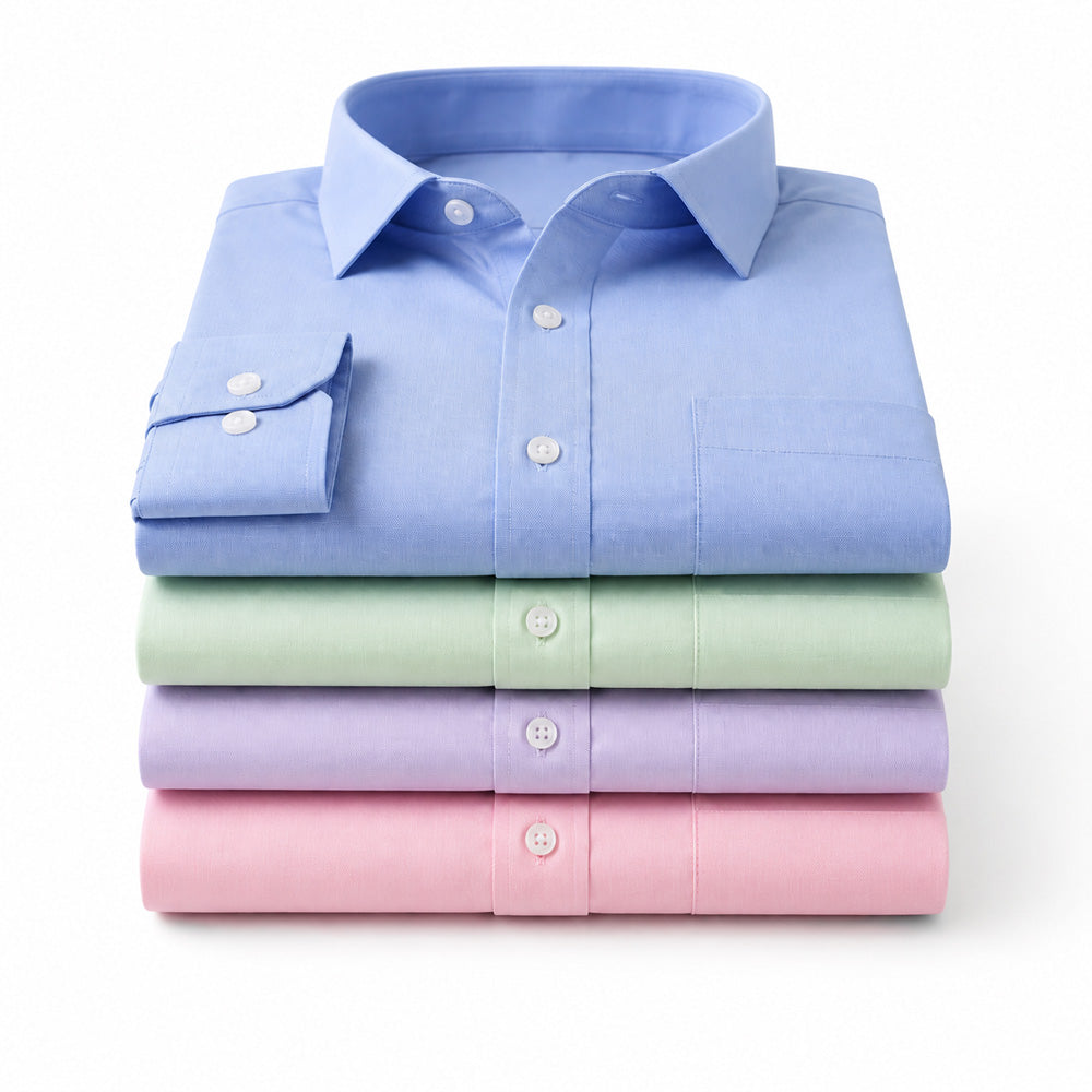 Clothizen Men's Solid Formal Shirt pack of 4 | Medium Blue| Green | Lavender | Pink | Premium | Cotton Enriched | Full Sleeves | Comfort Fit | Single Chest Pocket