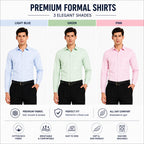 Clothizen Men's Solid Formal Shirt pack of 3 | Light Blue | Green | Pink | Premium | Cotton Enriched | Full Sleeves | Comfort Fit | Single Chest Pocket