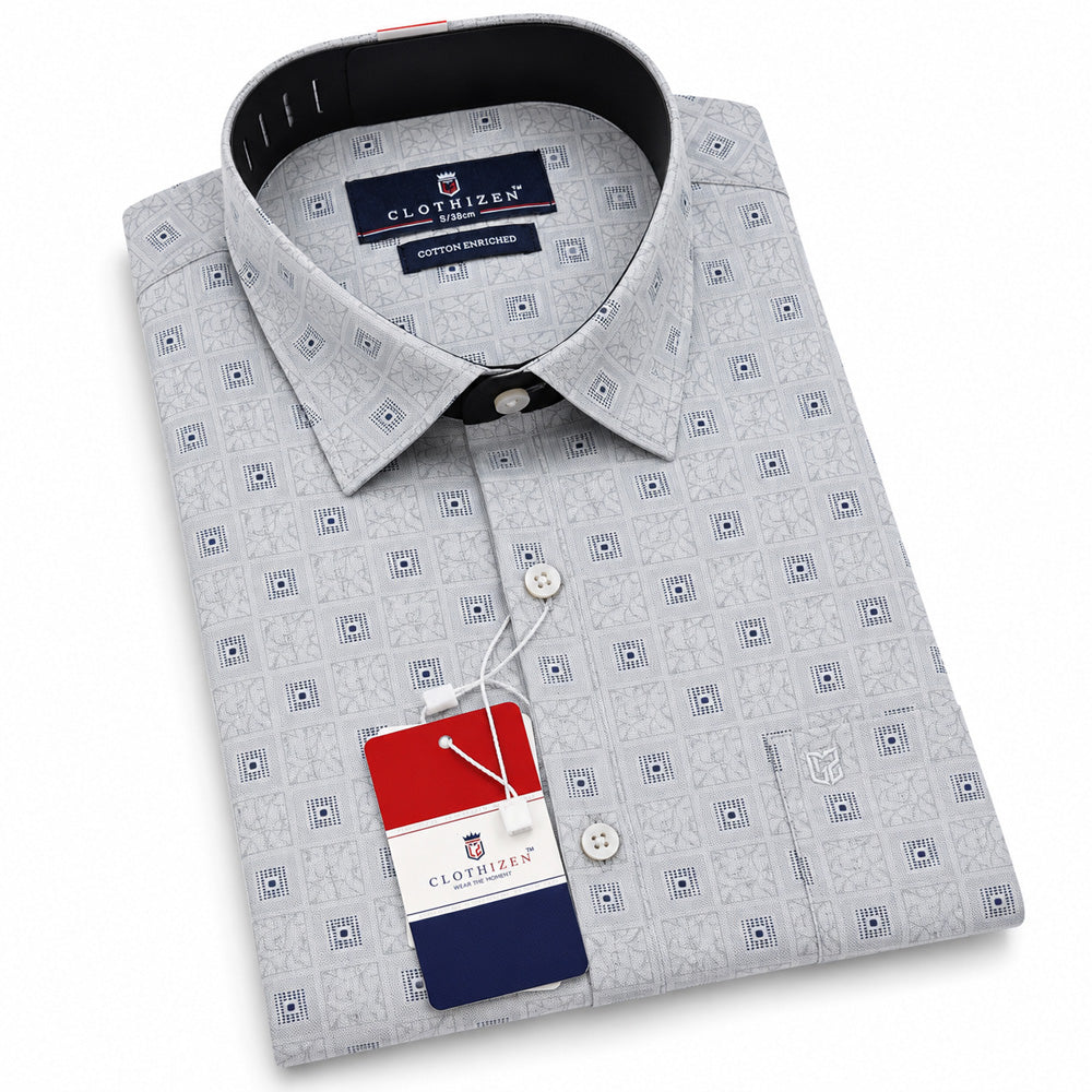 Men's Printed Regular Fit Semi Formal Shirt | Cream | Premium | Cotton Enriched | Full Sleeves | Single Chest Pocket