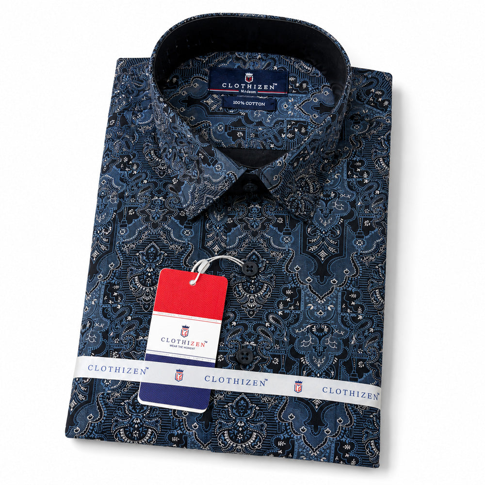 Men's Printed Regular Fit  Semi   Formal Shirt | Coffee Brown | Premium | 100% Cotton | Full Sleeves | Single Chest Pocket