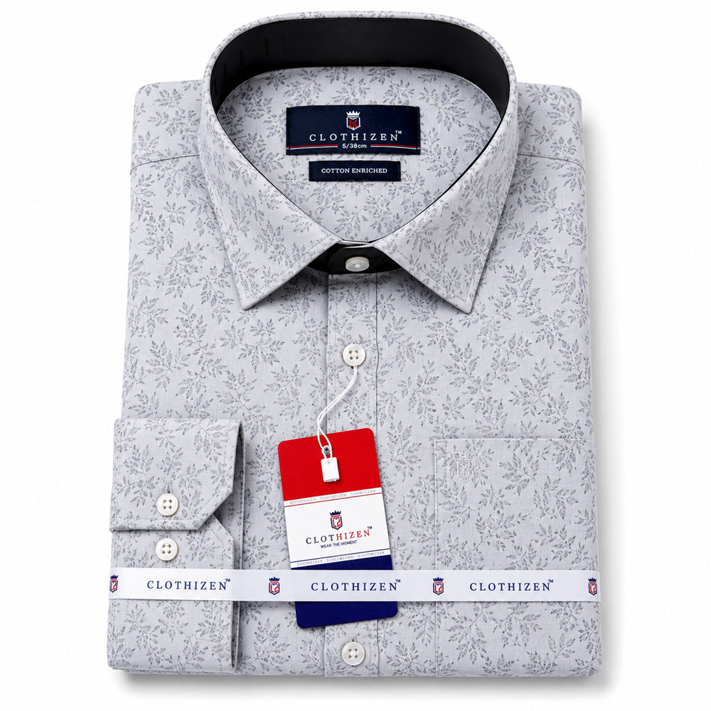 Men's Printed Regular Fit Semi Formal Shirt | Cream | Premium | Cotton Enriched | Full Sleeves | Single Chest Pocket