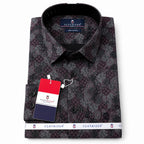 Men's Printed Regular Fit  Semi Formal Shirt | Wine Black | Premium | 100% Cotton | Full Sleeves | Single Chest Pocket