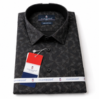 Men's Printed Regular Fit  Semi   Formal Shirt | Royal Blue Black | Premium | 100% Cotton | Full Sleeves | Single Chest Pocket