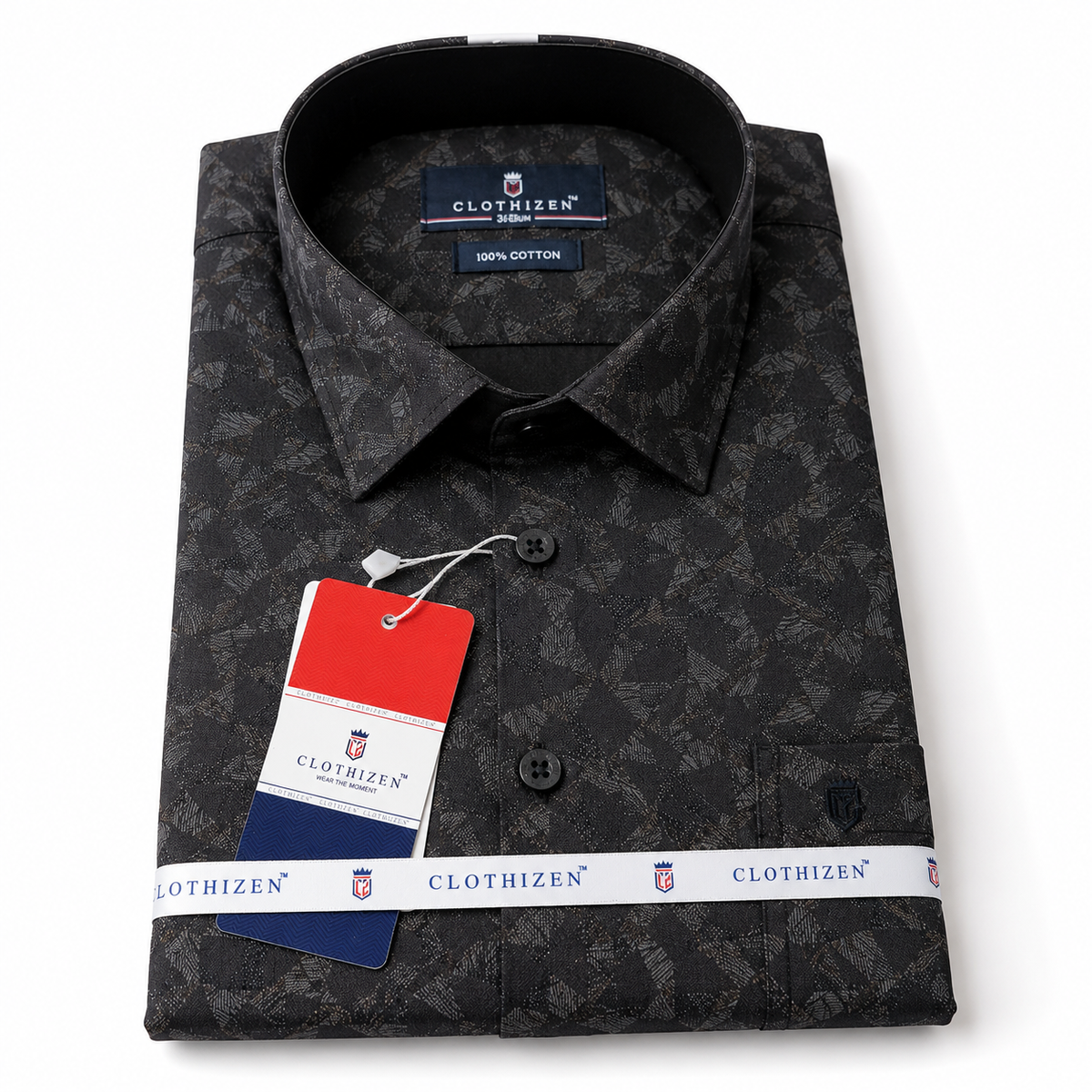 Men's Printed Regular Fit  Semi   Formal Shirt | Royal Blue Black | Premium | 100% Cotton | Full Sleeves | Single Chest Pocket
