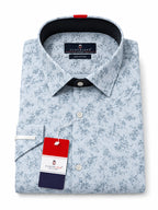 Men's Printed Slim Fit Semi Formal Shirt | Ivory White with Silver Grey Floral Print | Premium | 100% Cotton | Half Sleeves | Single Chest Pocket