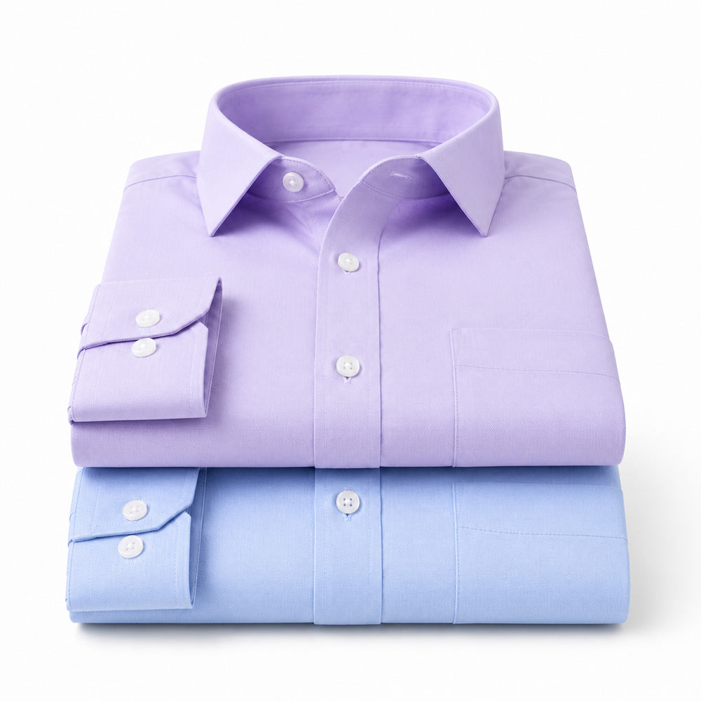 Clothizen Men's Solid Formal Shirt pack of 2 Light Blue | Lavender | Premium | Cotton Enriched | Full Sleeves | Comfort Fit | Single Chest Pocket
