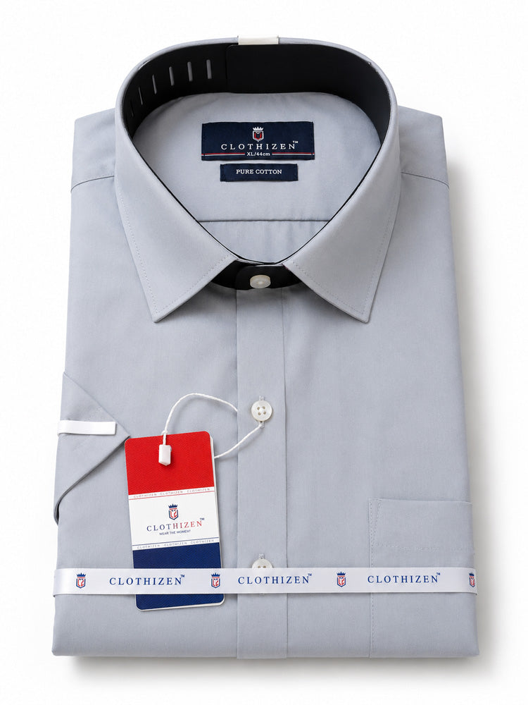 Men's Solid Formal Shirt | Light Grey | Premium | Cotton | Half Sleeves | Single Chest Pocket