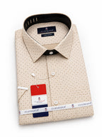 Men's Printed Slim Fit Semi Formal Shirt | Light Beige| Premium | Cotton | Half Sleeves | Single Chest Pocket