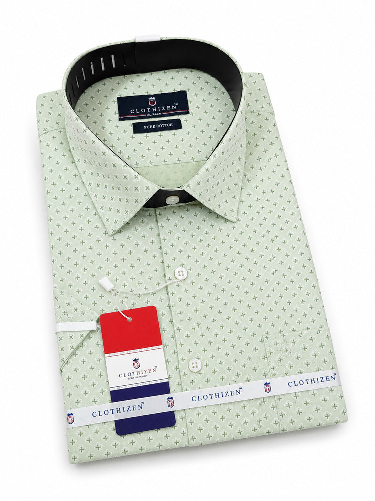 Men's Printed Slim Fit Semi Formal Shirt | Light Beige| Premium | Cotton | Half Sleeves | Single Chest Pocket