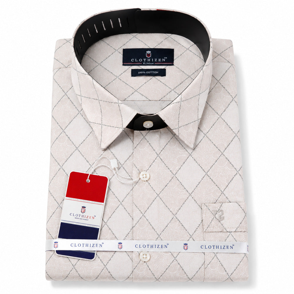 Men's Printed Regular Fit Semi Formal Shirt |  Premium | 100% Cotton | Full Sleeves | Single Chest Pocket