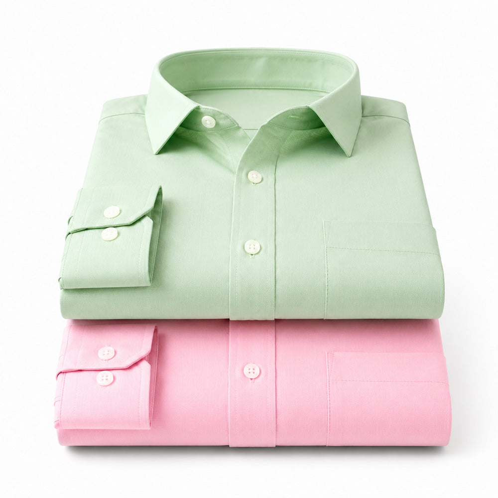 Clothizen Men's Solid Formal Shirt pack of 2 | Green | Pink | Premium | Cotton Enriched | Full Sleeves | Comfort Fit | Single Chest Pocket