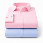 Clothizen Men's Solid Formal Shirt pack of 2 Light Blue | Pink | Premium | Cotton Enriched | Full Sleeves | Comfort Fit | Single Chest Pocket
