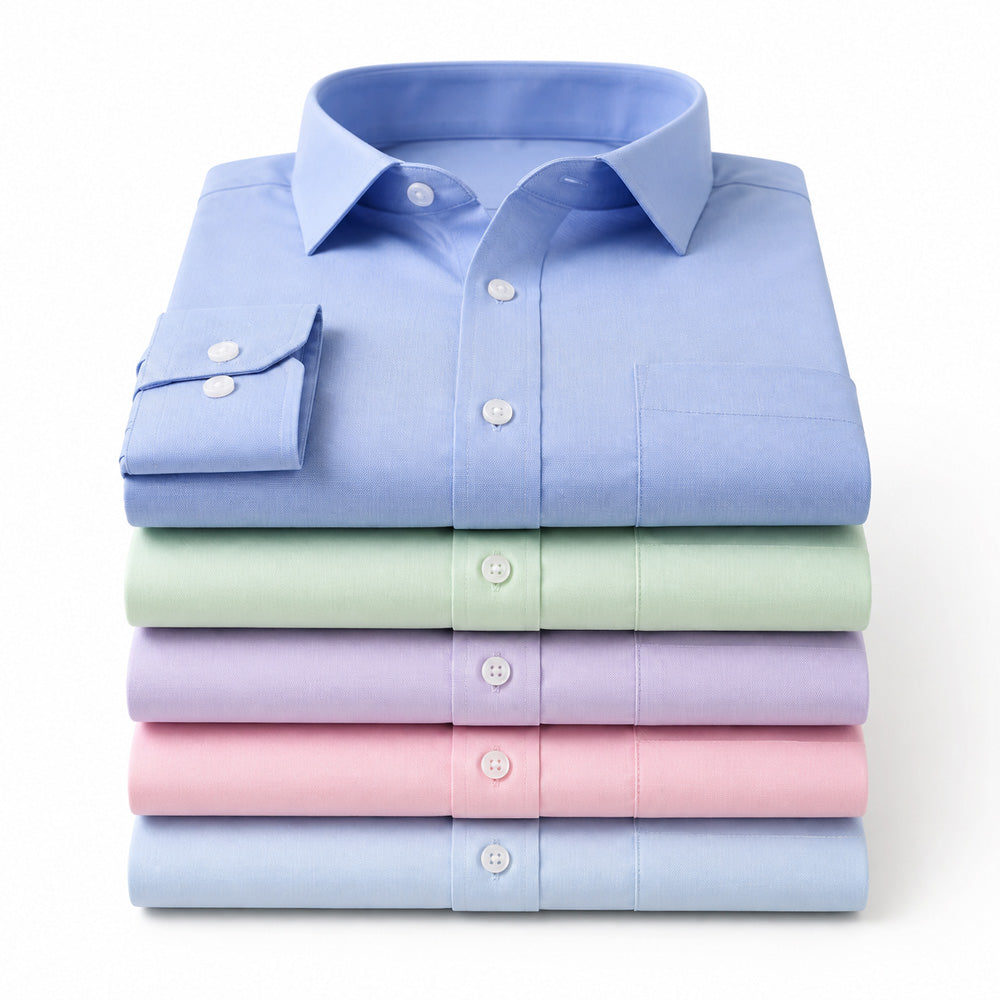 Clothizen Men's Solid Formal Shirt pack of 5 | Medium Blue| Green | Lavender | Pink | Light Blue | Premium | Cotton Enriched | Full Sleeves | Comfort Fit | Single Chest Pocket