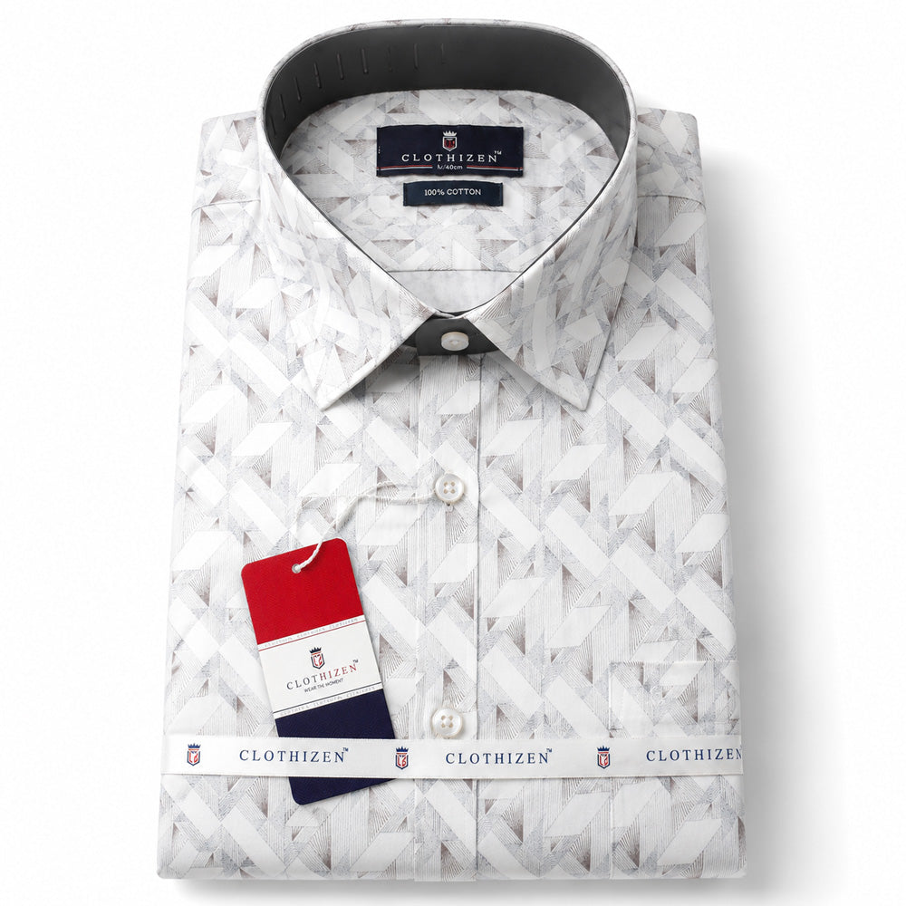 Men's Printed Regular Fit Formal Shirt | White and Blue| Premium | 100% Cotton | Full Sleeves | Single Chest Pocket