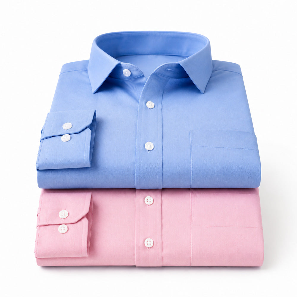 Clothizen Men's Solid Formal Shirt pack of 2 Medium Blue | Pink| Premium | Cotton Enriched | Full Sleeves | Comfort Fit | Single Chest Pocket