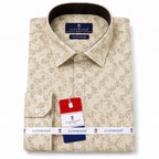 Men's Printed Regular Fit Semi Formal Shirt | Cream | Premium | Cotton Enriched | Full Sleeves | Single Chest Pocket