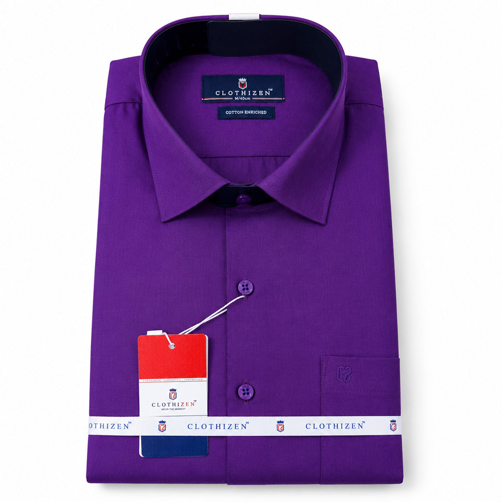 Clothizen Men's Solid Formal Shirt | Deep Maroon | Premium | Cotton Enriched | Full Sleeves | Comfort Fit | Single Chest Pocket