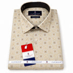 Men's Printed Regular Fit Semi Formal Shirt | Cream | Premium | Cotton Enriched | Full Sleeves | Single Chest Pocket