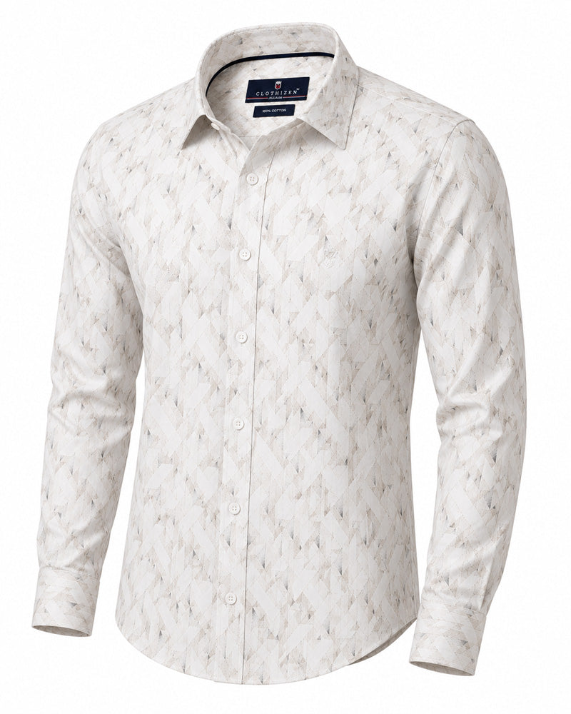 Men's Printed Regular Fit Formal Shirt | White and Blue| Premium | 100% Cotton | Full Sleeves | Single Chest Pocket