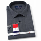 Men's Checkered Regular Fit Formal Shirt | Slate Grey with Self Checks | Premium | Pure Cotton | Half Sleeves | Single Chest Pocket