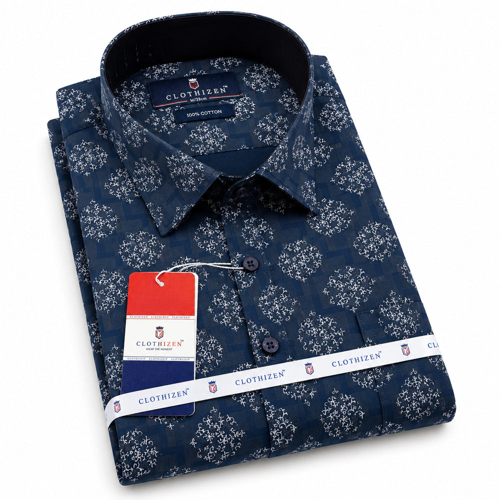 Men's Printed Regular Fit Semi Formal Shirt | Premium | 100% Cotton | Full Sleeves | Single Chest Pocket