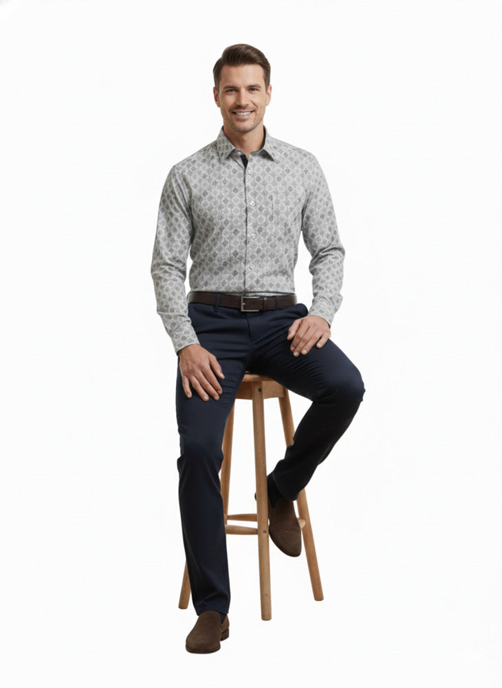 Men's Printed Regular Fit Formal Shirt | Black | Premium | 100% Cotton | Full Sleeves | Single Chest Pocket