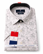 Men's Printed Slim Fit Semi Formal Shirt | Ivory White with Silver Grey Floral Print | Premium | 100% Cotton | Half Sleeves | Single Chest Pocket