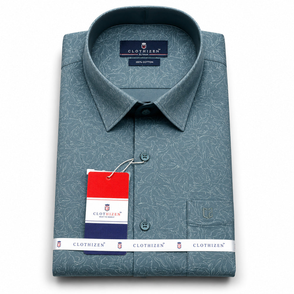 Men's Printed Regular Fit Formal Shirt | Aqua Green | Premium |100% Satin Cotton | Full Sleeves | Single Chest Pocket