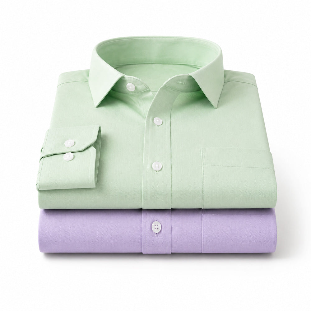 Clothizen Men's Solid Formal Shirt pack of 2 | Green | Lavender | Premium | Cotton Enriched | Full Sleeves | Comfort Fit | Single Chest Pocket