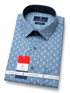 Men's Printed Regular Fit Formal Shirt | Aqua Blue | Premium |100% Satin Cotton | Full Sleeves | Single Chest Pocket