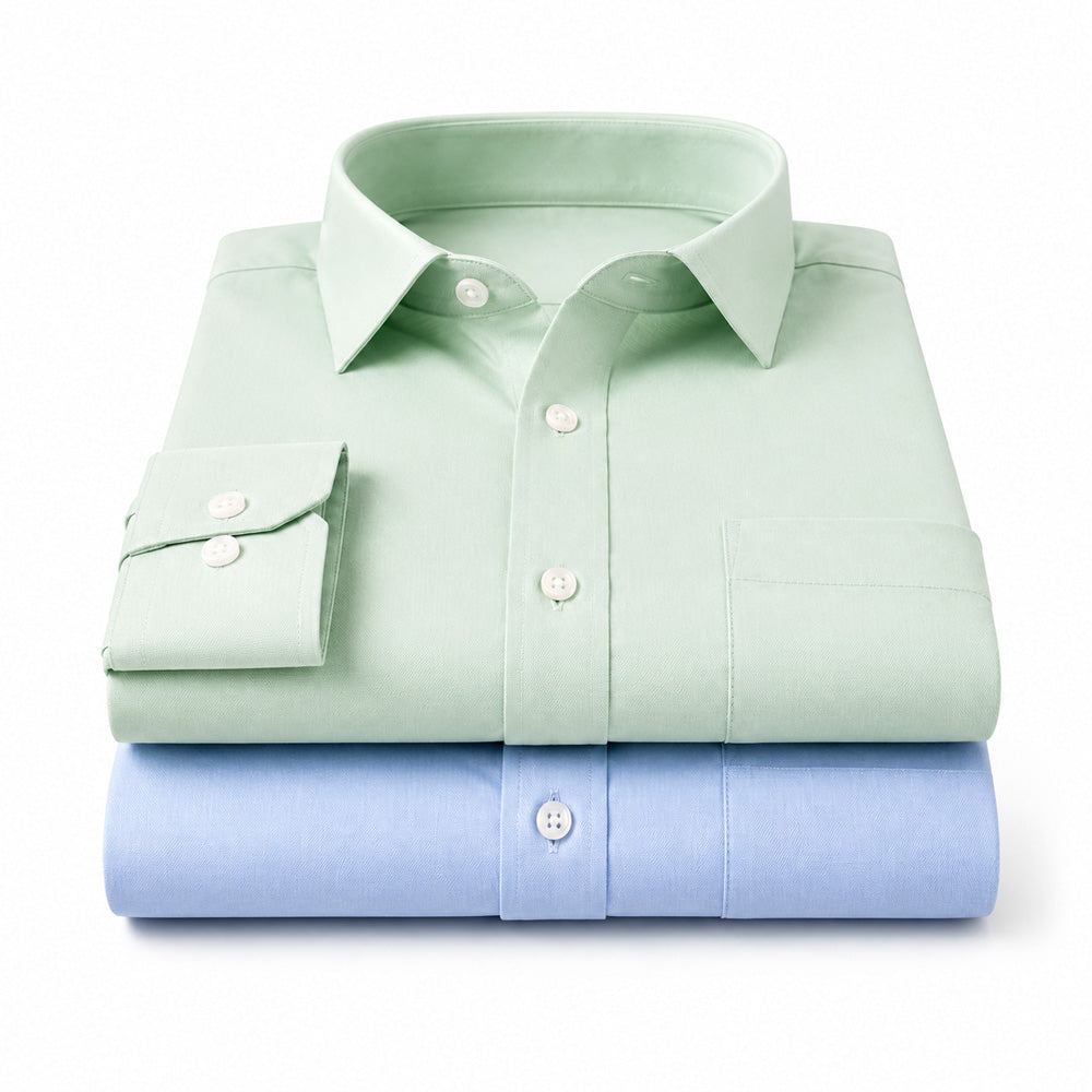 Clothizen Men's Solid Formal Shirt pack of 2 | Green | Light Blue | Premium | Cotton Enriched | Full Sleeves | Comfort Fit | Single Chest Pocket