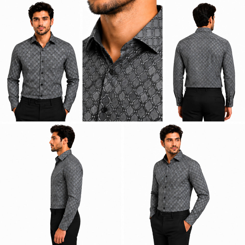Men's Printed Regular Fit Formal Shirt | Black | Premium | 100% Cotton | Full Sleeves | Single Chest Pocket