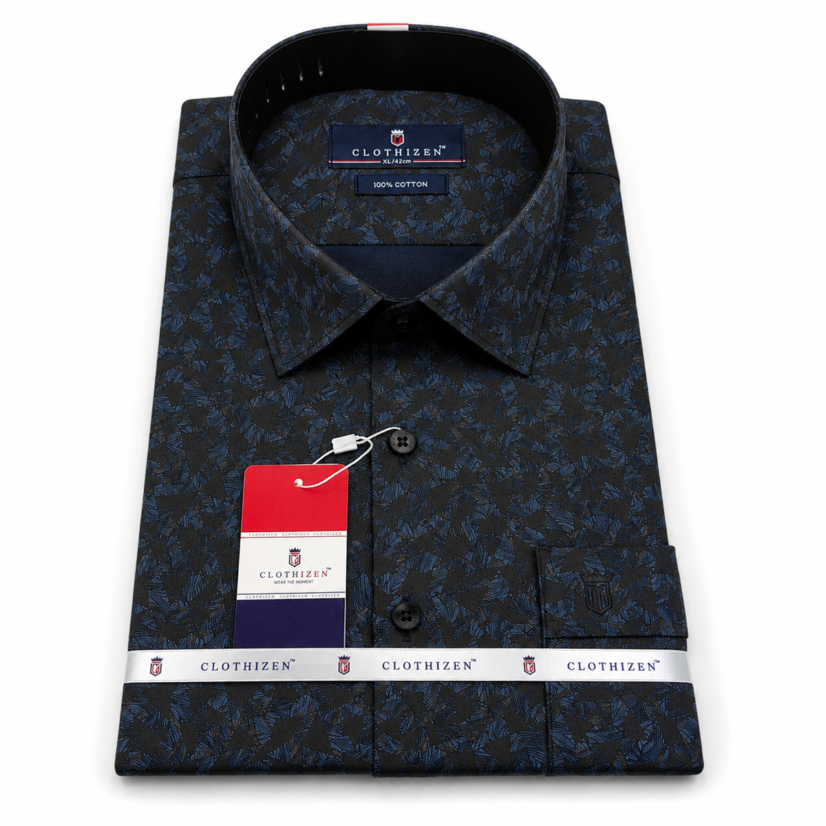 Men's Printed Regular Fit  Semi   Formal Shirt | Royal Blue Black | Premium | 100% Cotton | Full Sleeves | Single Chest Pocket