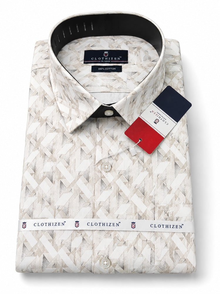 Men's Printed Regular Fit Formal Shirt | White and Blue| Premium | 100% Cotton | Full Sleeves | Single Chest Pocket