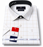 Men's Checkered Regular Fit Formal Shirt | White with Black Checks | Premium | Pure Cotton | Half Sleeves | Single Chest Pocket