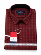 Men's Checkered Regular Fit Formal Shirt | Charcoal Grey with Copper Checks | Premium | Pure Cotton | Half Sleeves | Single Chest Pocket